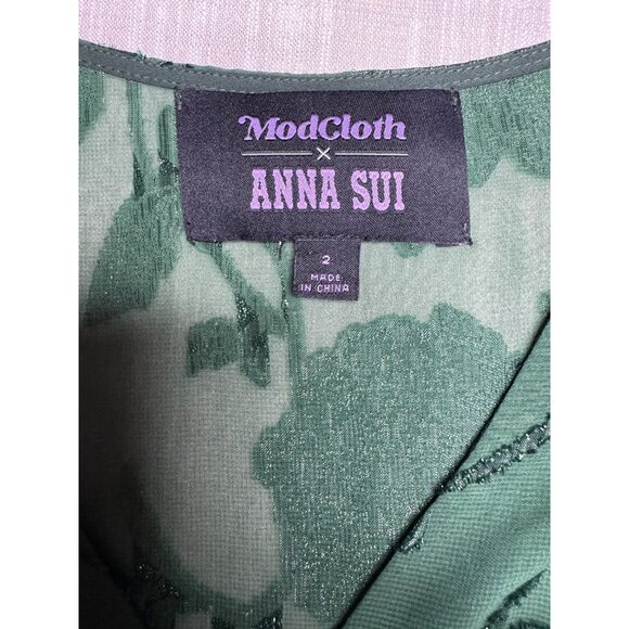 Anna Sui x Modcloth Womens Fairycore‎ Floral Green Sheer Size 2 Mesh Midi Dress - Picture 10 of 13